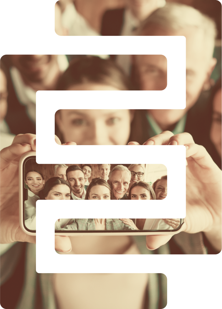 Image of people taking group selfie